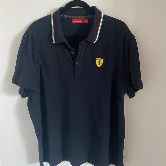 FERRARI MEN BLACK POLO CLASSIC SHIRT WITH LOGO COTTON SIZE XXL - Picture 1 of 8